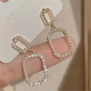 Rhinestone Drop Earrings Sterling Silver Post